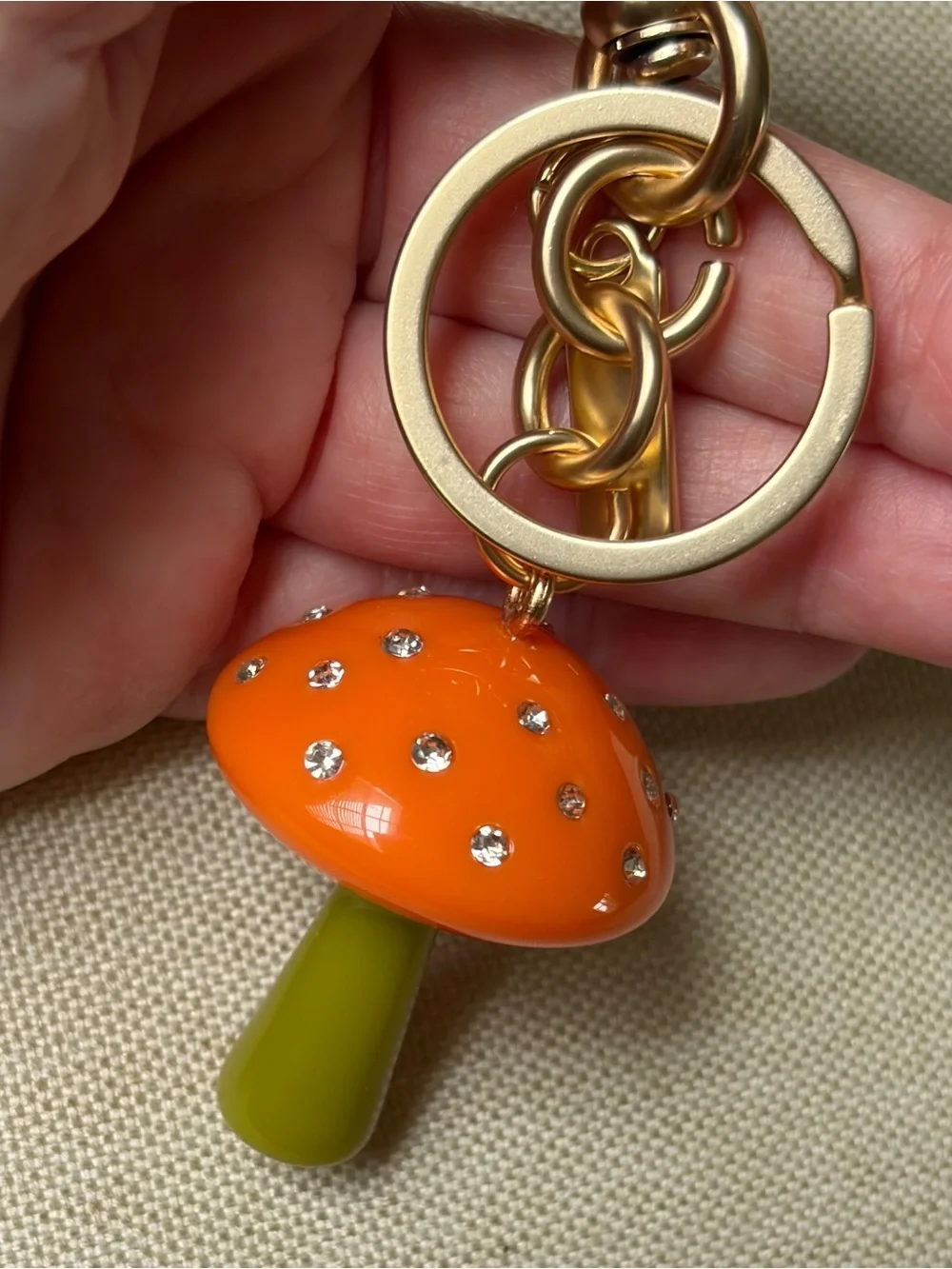 Trendy Orange Mushroom Rhinestone Keychain